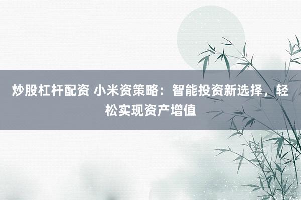 炒股杠杆配资 小米资策略：智能投资新选择，轻松实现资产增值