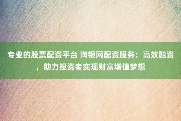 专业的股票配资平台 淘银网配资服务：高效融资，助力投资者实现财富增值梦想