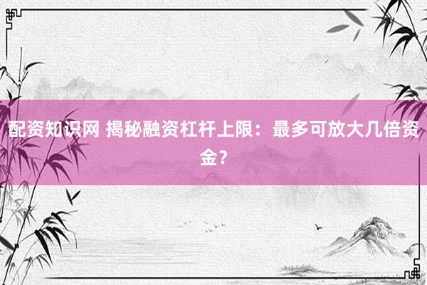 配资知识网 揭秘融资杠杆上限：最多可放大几倍资金？
