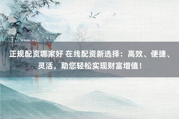 正规配资哪家好 在线配资新选择：高效、便捷、灵活，助您轻松实现财富增值！