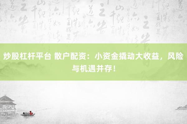 炒股杠杆平台 散户配资：小资金撬动大收益，风险与机遇并存！