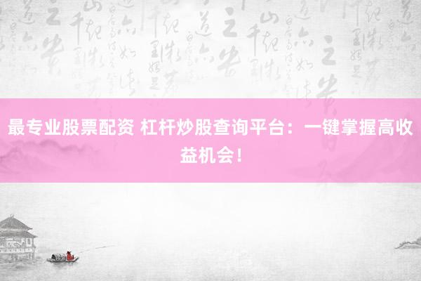 最专业股票配资 杠杆炒股查询平台：一键掌握高收益机会！
