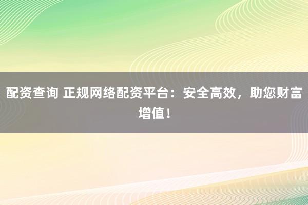 配资查询 正规网络配资平台：安全高效，助您财富增值！