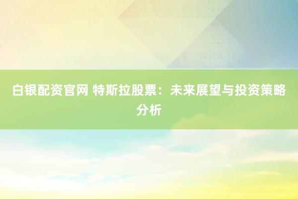 白银配资官网 特斯拉股票：未来展望与投资策略分析