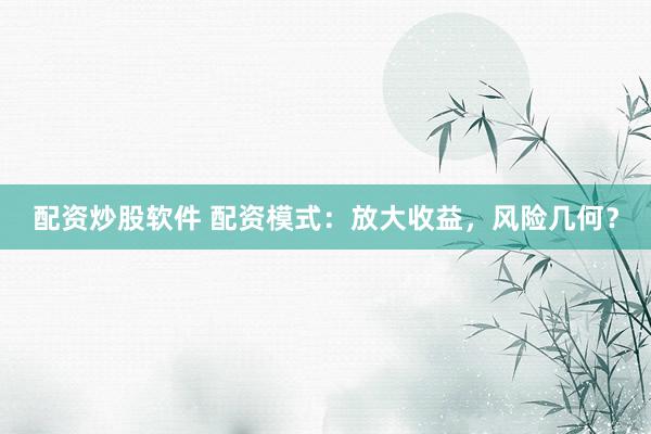 配资炒股软件 配资模式：放大收益，风险几何？